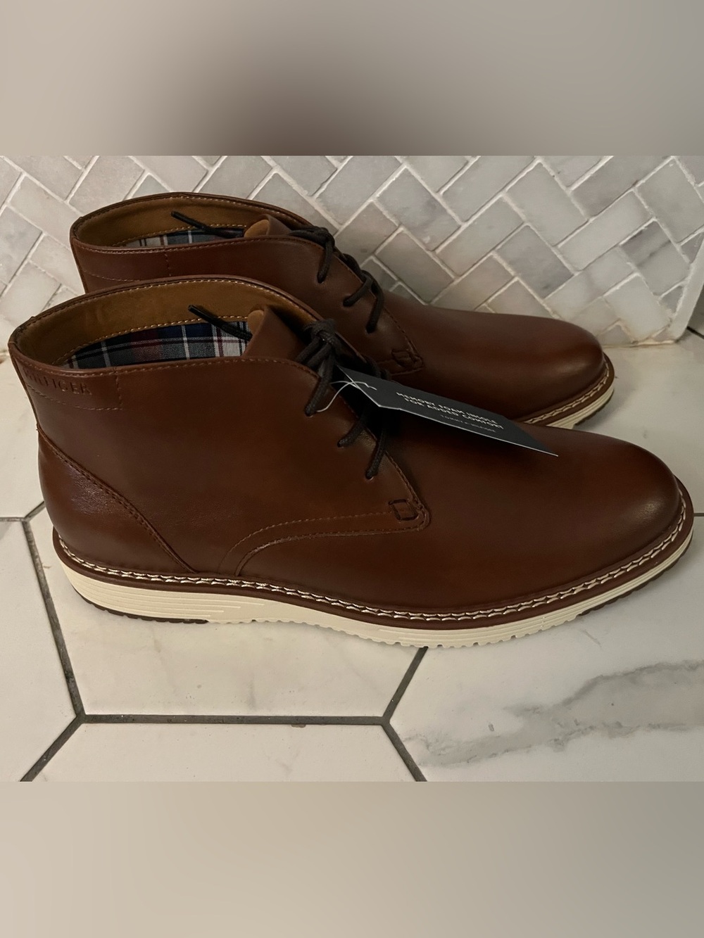 Tommy Hilfiger Brown Leather Chukka Boots with White Sole